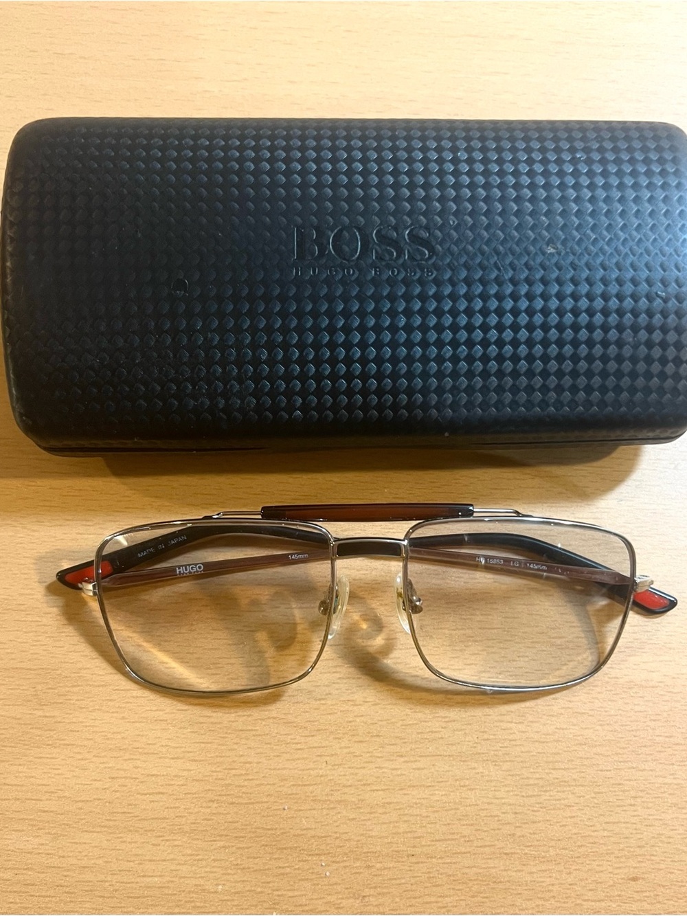 Hugo Boss Silver Metal Rim Sunglasses with Brown Temple Accents $120